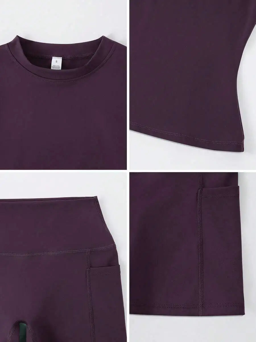 Women Short Sleeve High Waist Tummy Control Butt Lifting Set