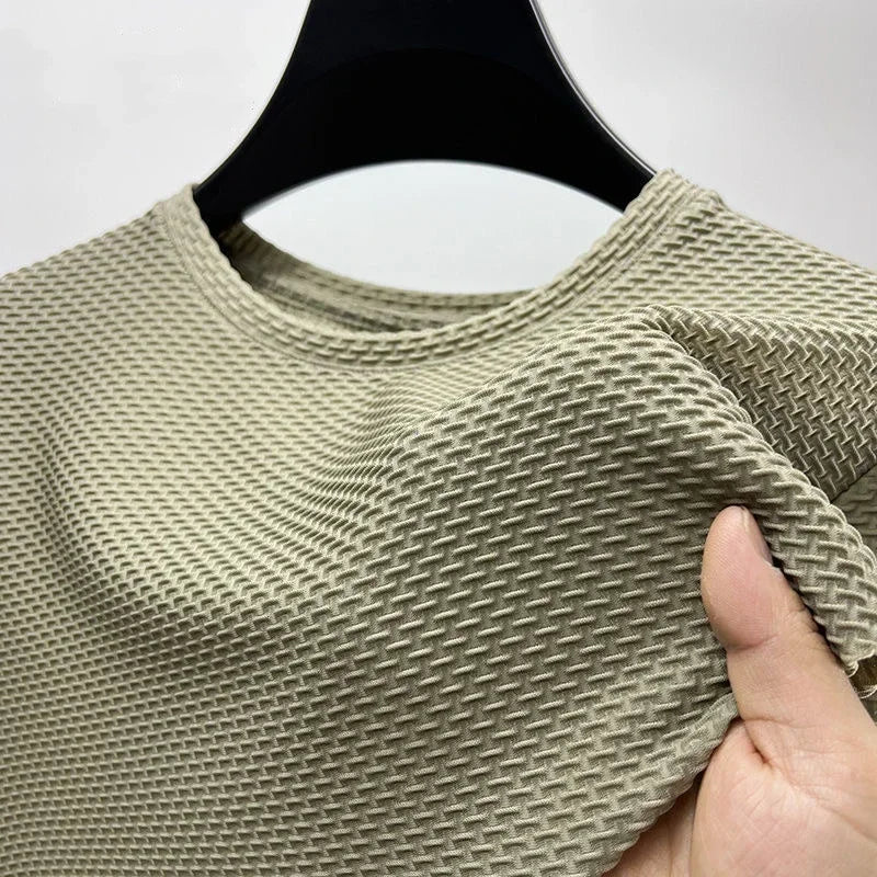 Summer Ice Silk High-End Solid Color High Quality Short Sleeve T Shirts Men's Breathable Fashion T-Shirt Male Brand Clothes 6XL