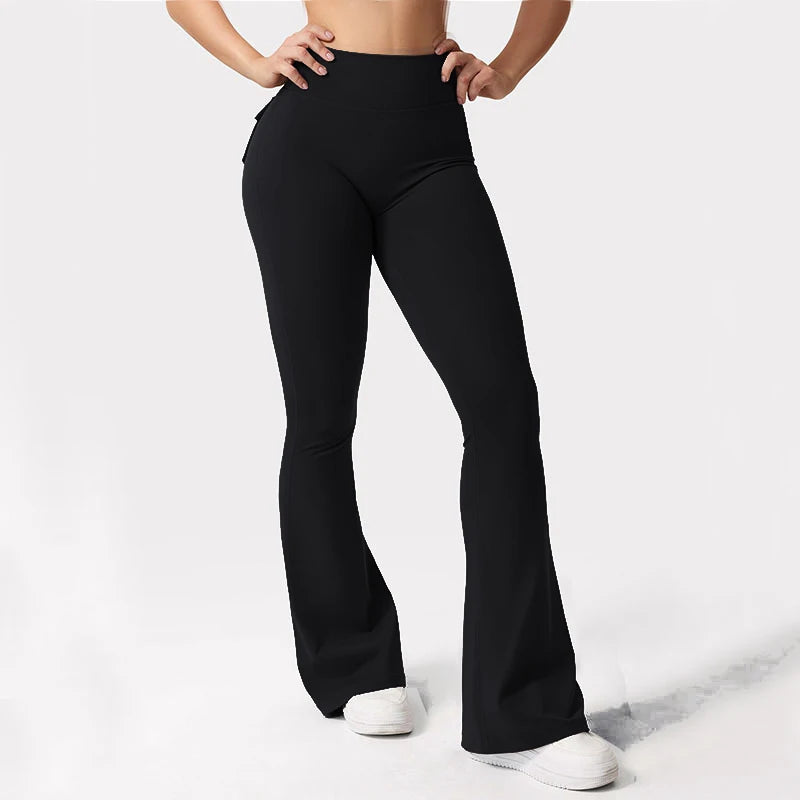 Women's Yoga Flare Trousers High Waist Wide Leg With Pockets