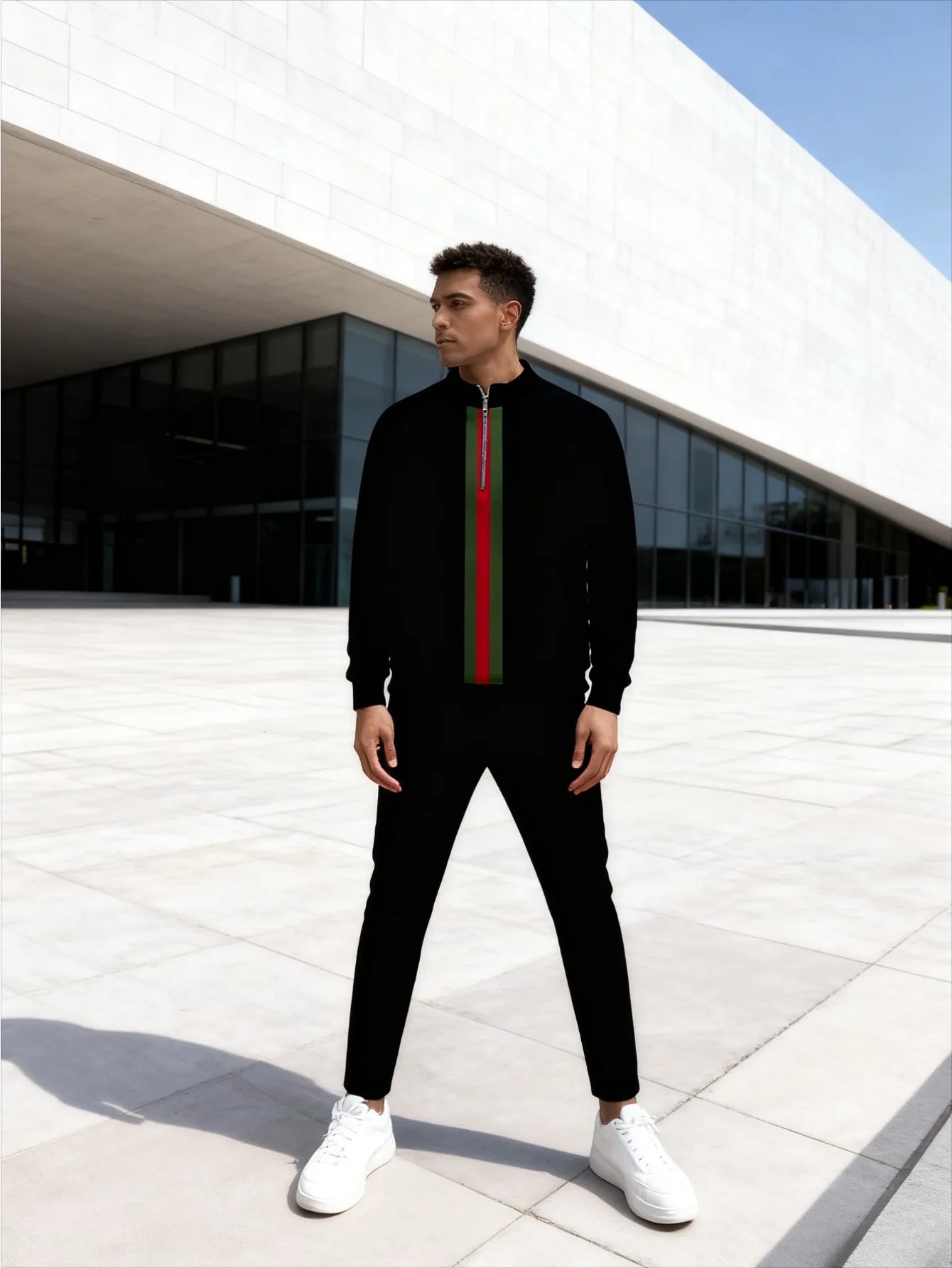 European American Men's Digital Printed Stand-Up Half-Zip Sports Set