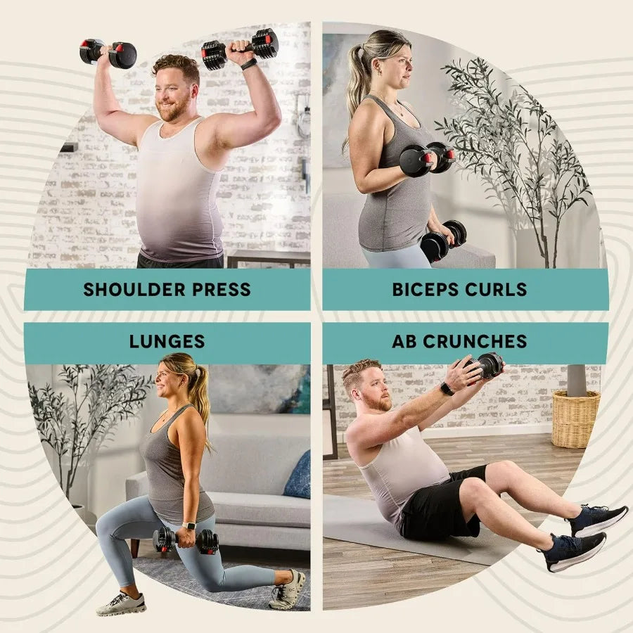 Five-In-One Adjustable Dumbbells Set With Rack For Home Gyms
