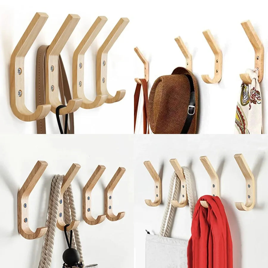 HeavyDuty WallMounted WoodenCoatHooks NaturalOak For Organization AndStorage HomeUse