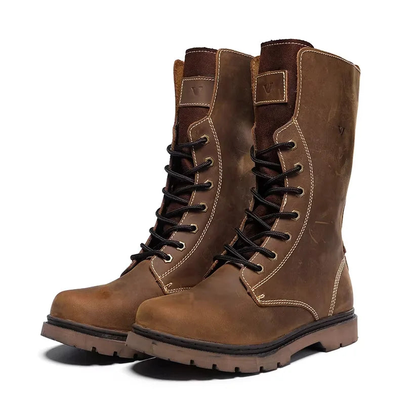 KOWMCN Unisex Cowhide Hiking Shoes Waterproof Tactical Boots