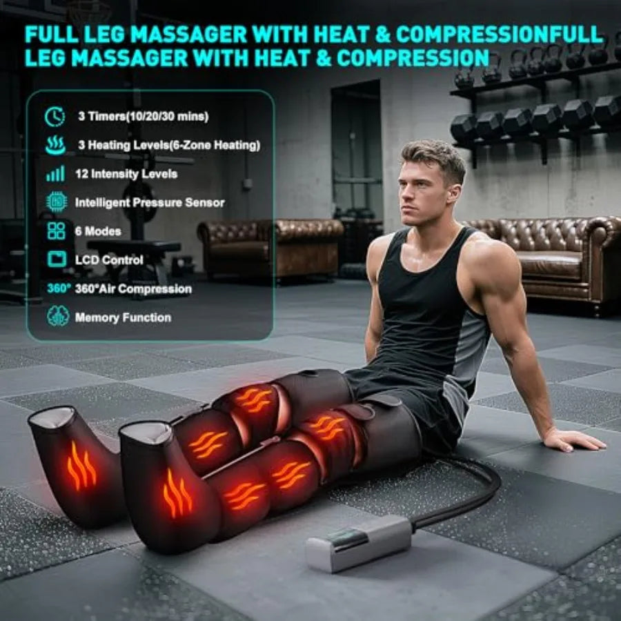 Leg Massager with Heat and Compression Foot Massager for Circulation and Pain Relief 3 Timers 12 Intensity 6 Modes 3 Heating wi