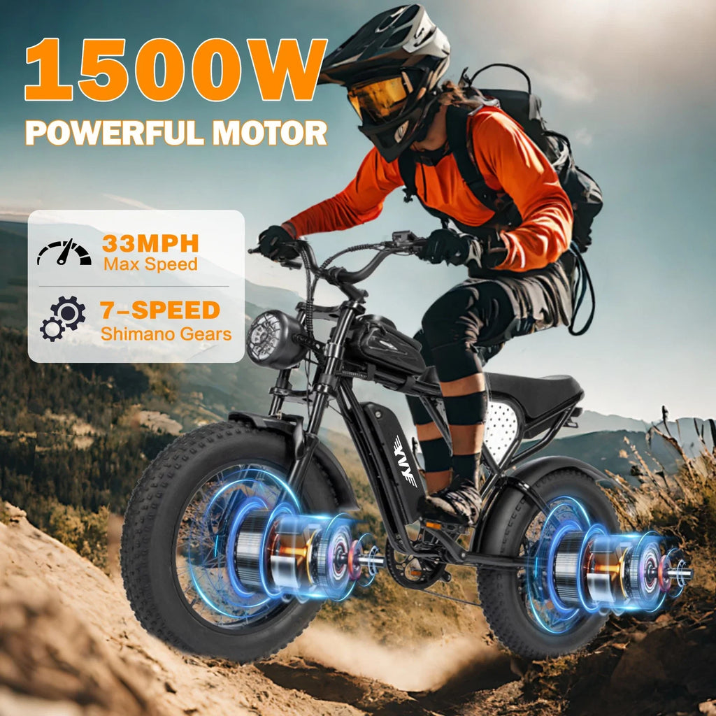 YVY K20 1500W Electric Bike for Adults Fat Tire Range