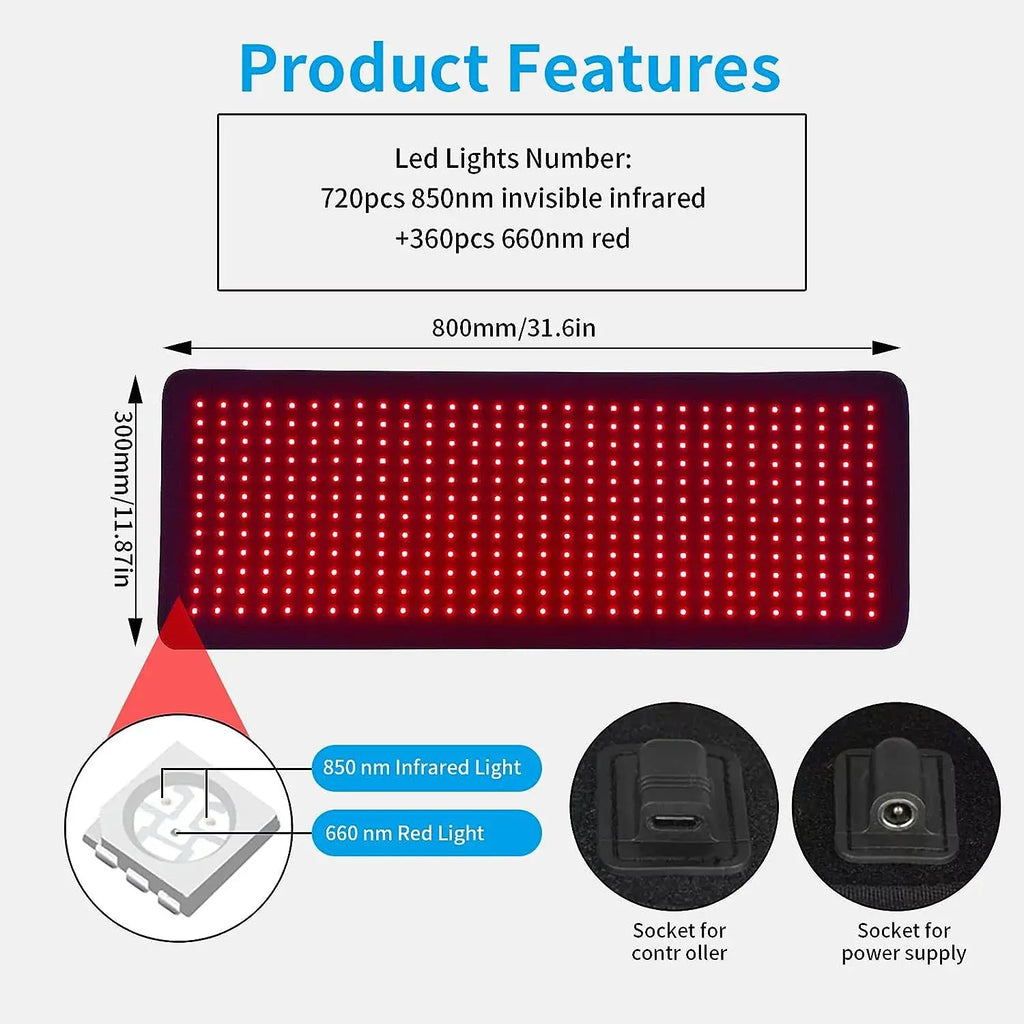 660nm&850nm Infrared Light Therapy Pad Back Shoulder Waist Thigh Comfortable Massage Relieve Tired Pain Red Light Heating Pads
