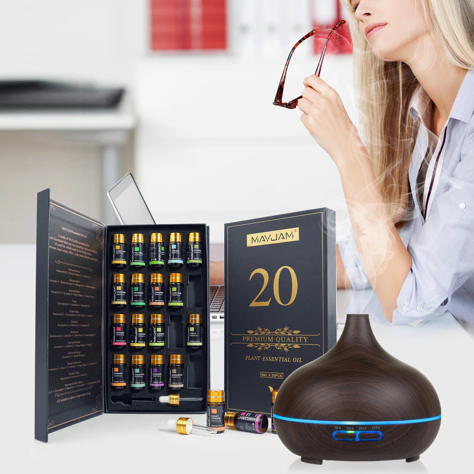 MAYJA 20pc Essential Oil Gift Box Set For Diffuser