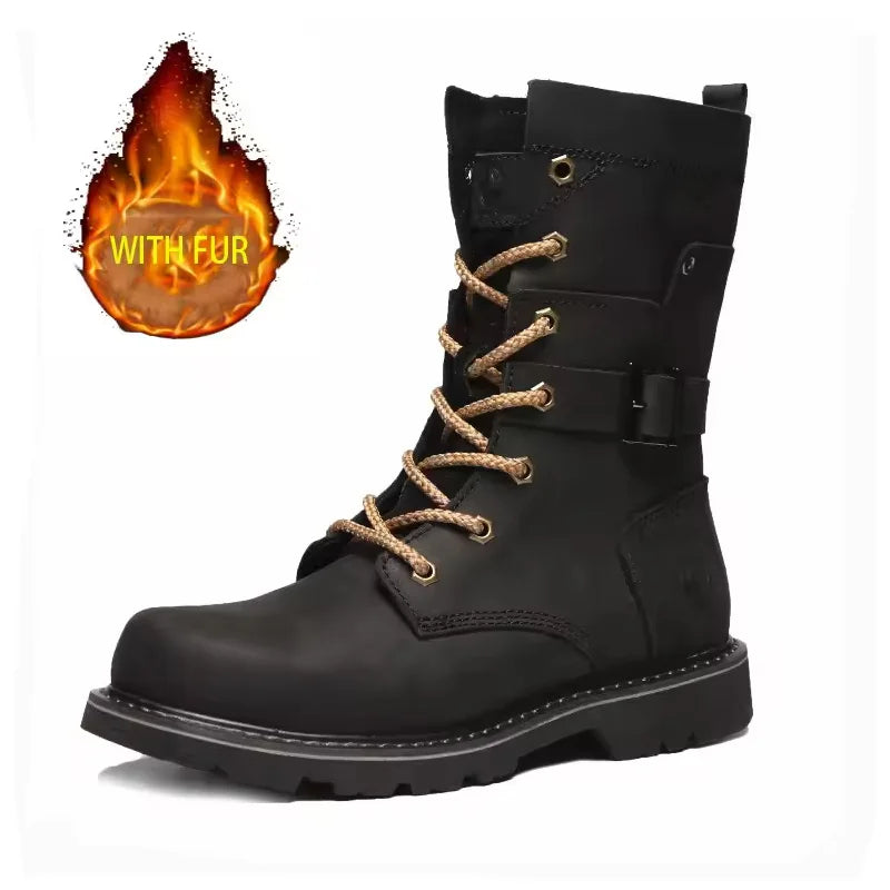 KOWMCN Unisex Cowhide Hiking Shoes Waterproof Tactical Boots