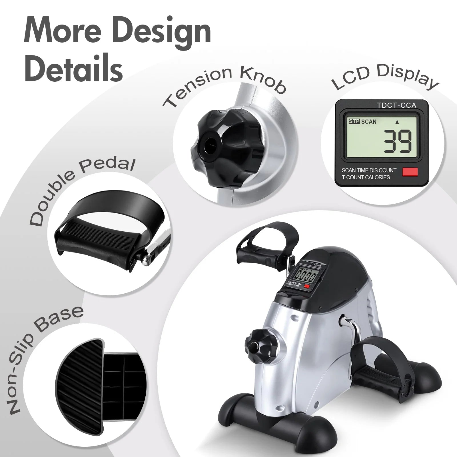 Mini Under Desk Pedal Exerciser Multi-Function LCD Display