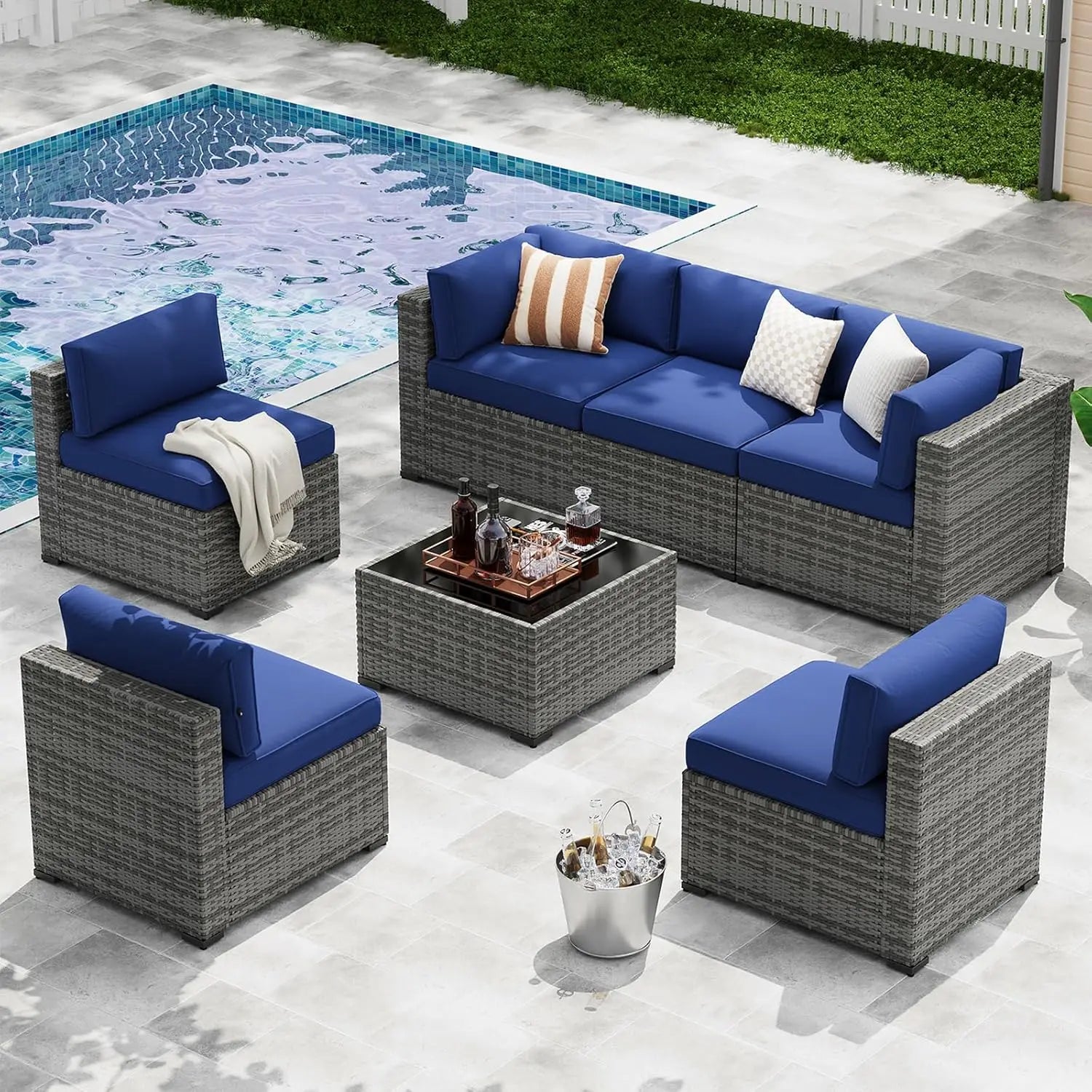 XIAOLANG Outdoor Wicker Rattan Patio Furniture Set With Thick Cushions