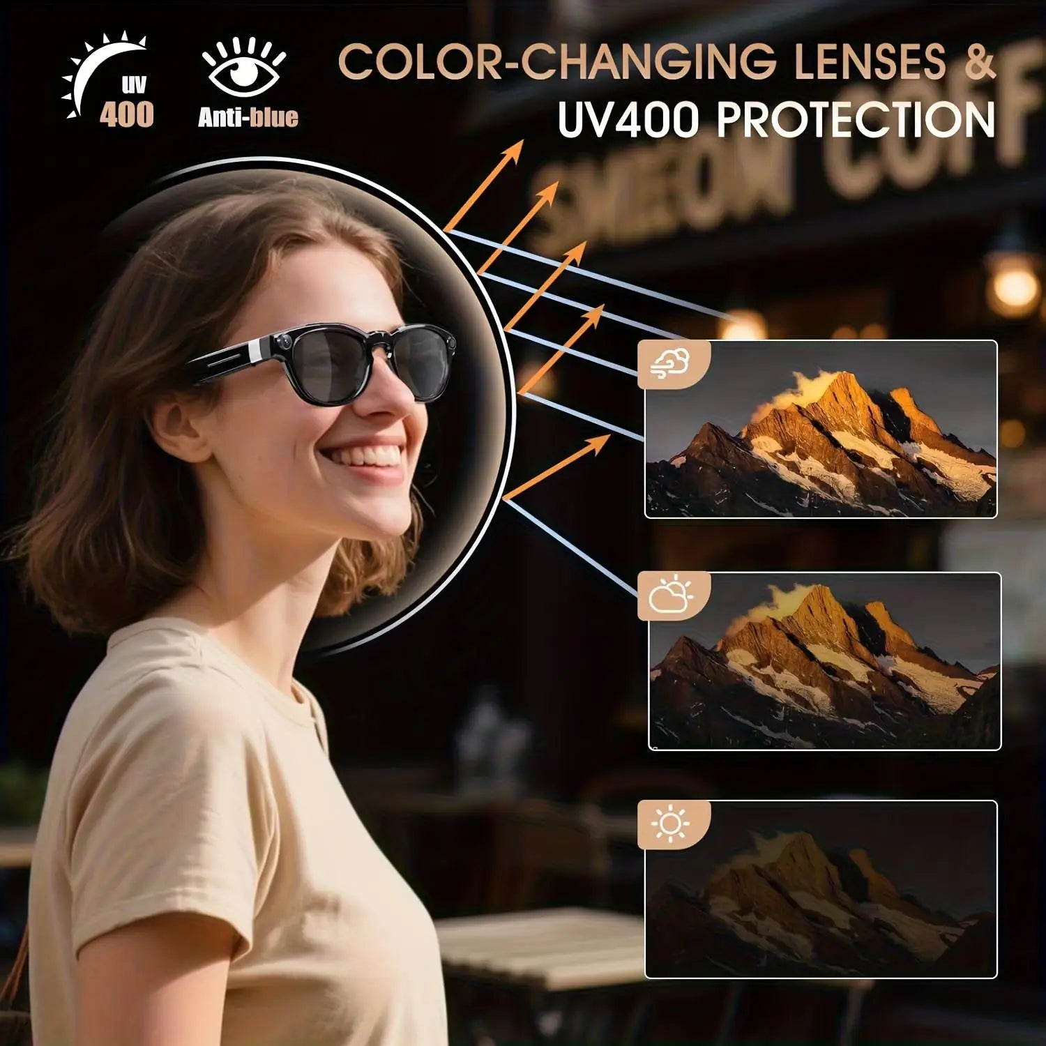 Smart Glasses Real Time Translation AI Chat Assistant with Microphones