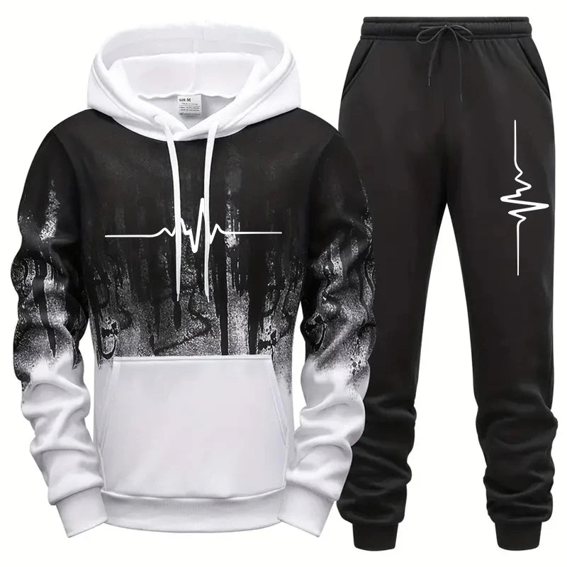 Men's Autumn Winter Tracksuit Hoodie Sweatpants Set