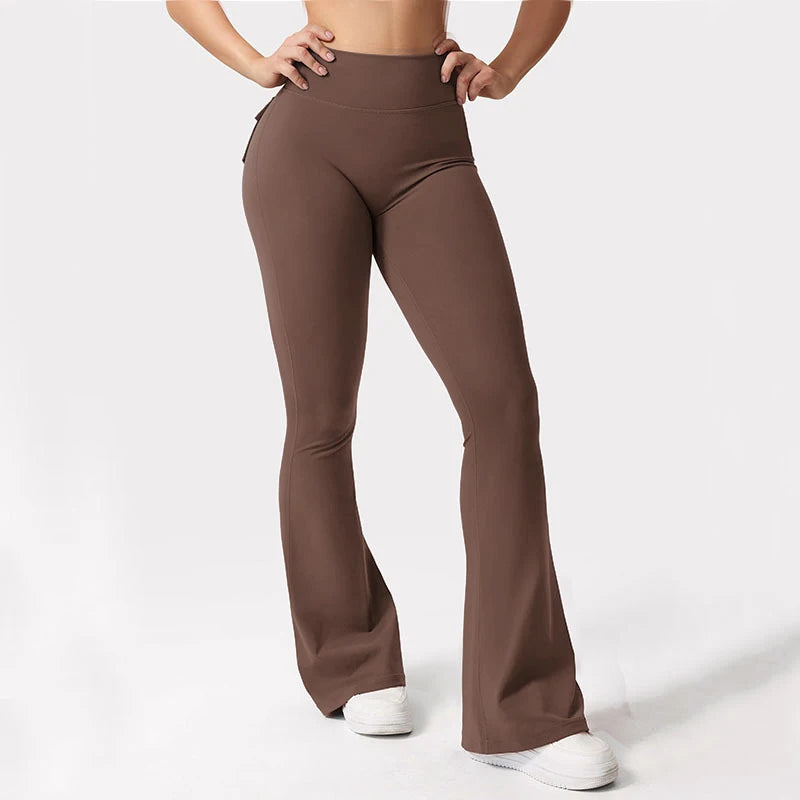 Women's Yoga Flare Trousers High Waist Wide Leg With Pockets