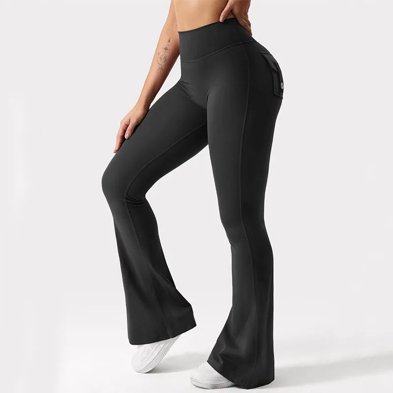 Women Cargo Pocket Yoga Pants High Waist Running Tights