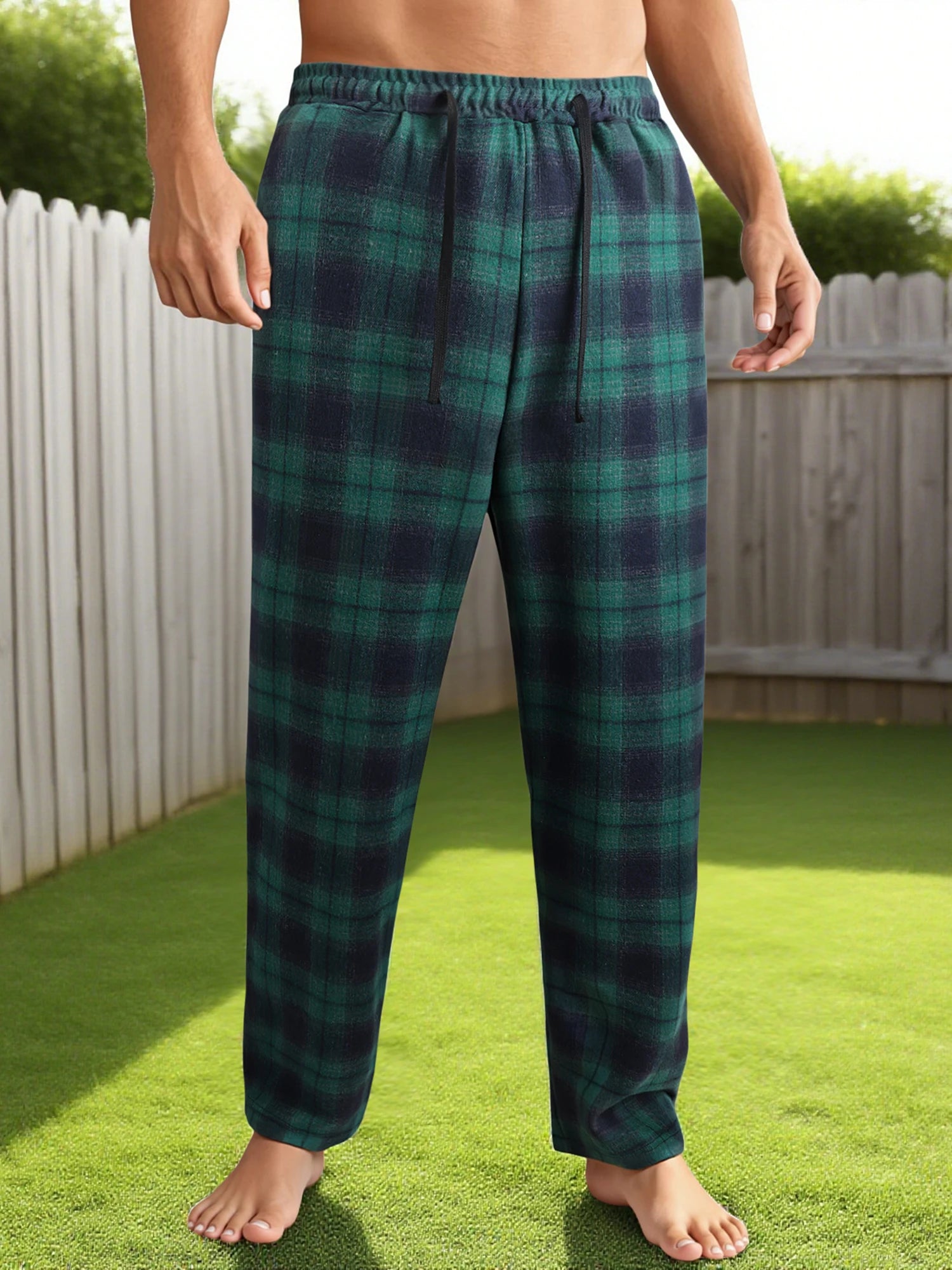 NONECN Men's Checkered Lounge Pants With Adjustable Drawstring Waistband Everyday