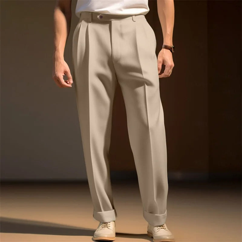 Hirigin Men Formal Dress Pants Flat Front Business Casual Trousers