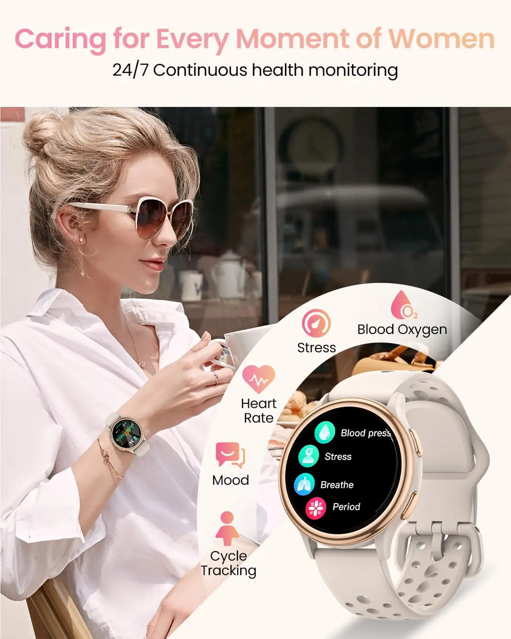 AnyloopCa Women Smartwatch FitnessTracker Bluetooth53 Calls HealthMonitor Faces Wellness