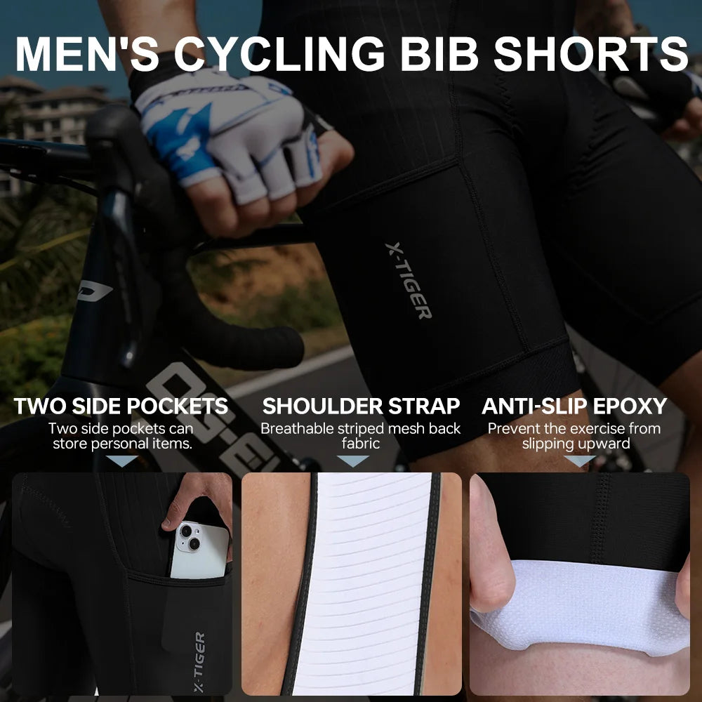 X-TIGER Men Cycling Bib Shorts With Foam Cushion For Endurance