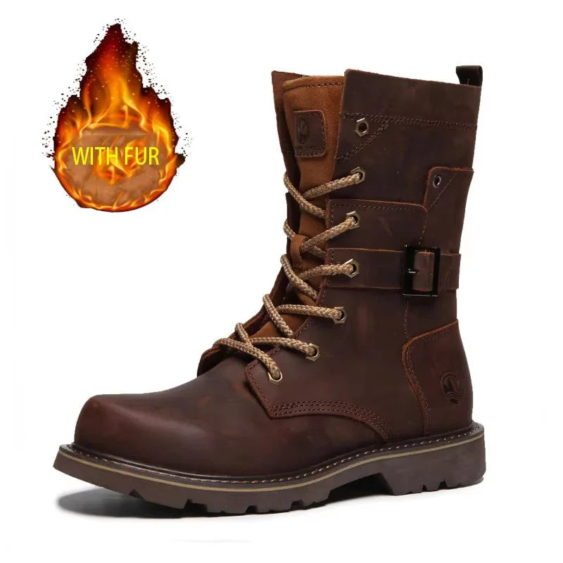 KOWMCN Unisex Cowhide Hiking Shoes Waterproof Tactical Boots