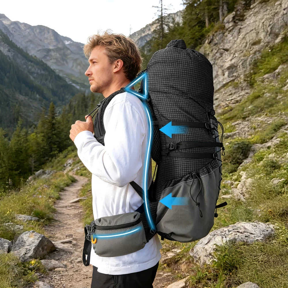 Night Cat Internal-Frame Hiking Backpack with Roll Top Rain Cover