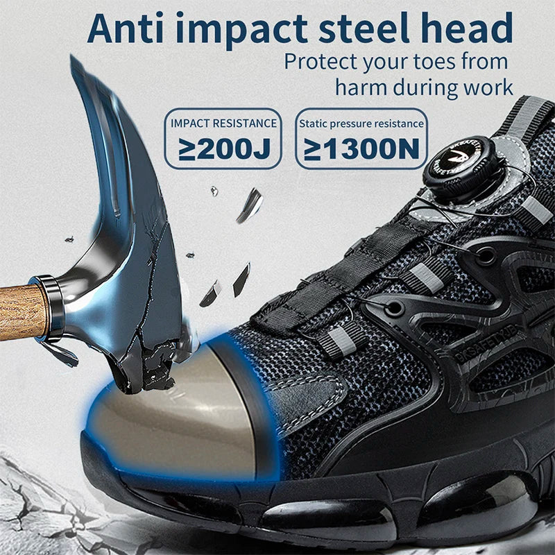 Men's Slack-Stab-Proof Work Shoes With Elastic Buttons And Lace-Up SafetyCompliance