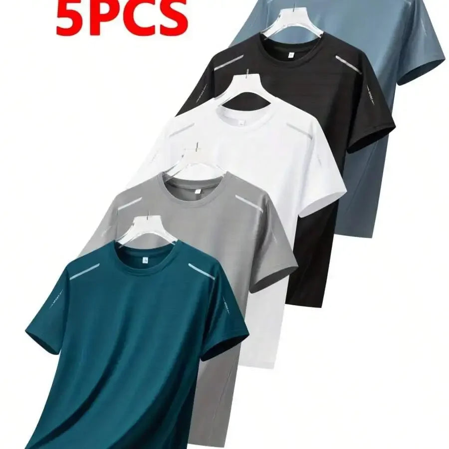 5pcs Quick Dry Breathable Athletic T-Shirts For Men Running Gym Training