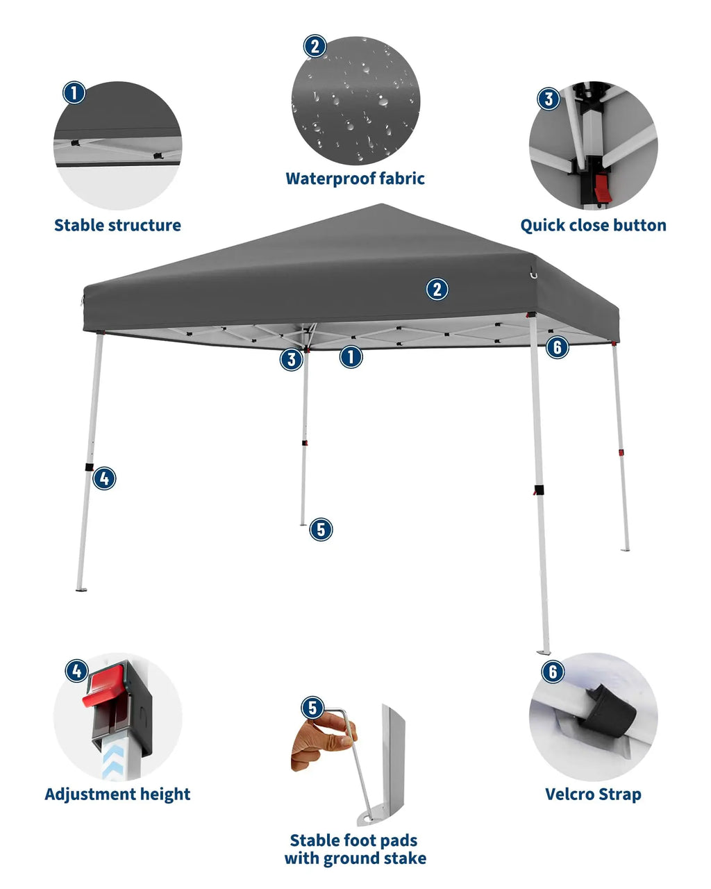 Folding Slanted Canopy Tent 210D Oxford Cloth Cover Iron Tube Portable Patio Umbrella for Trade Shows Event Outdoor Beach Garden