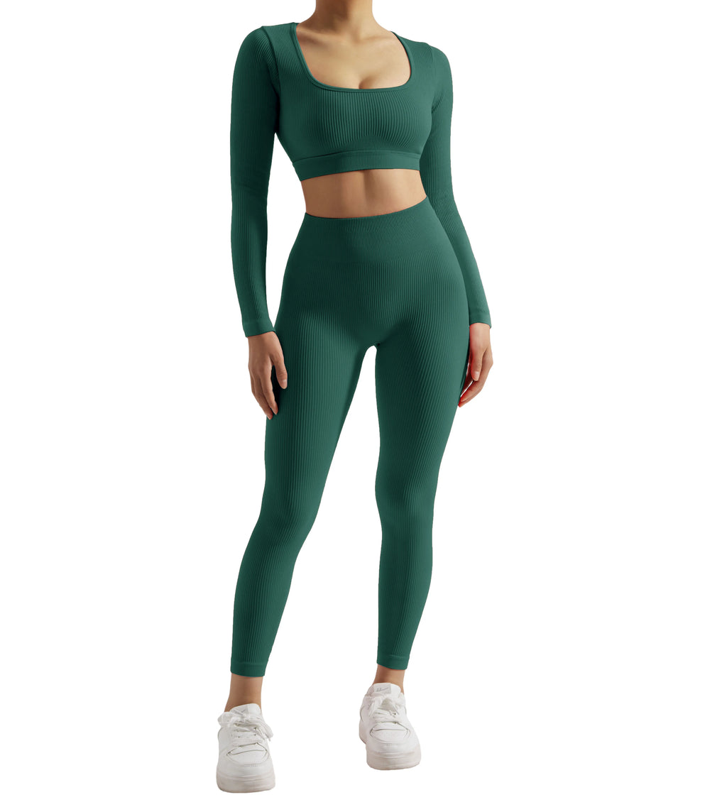 NONECN Yoga Set Women Quick Dry Sports Suit Long Sleeve