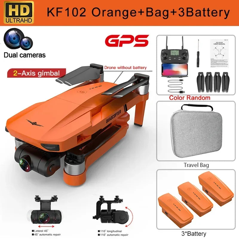 QJ KF102 4K HD GPS Drone With Dual Camera 2 Axis Gimbal Optical Flow FPV Foldable Quadcopter