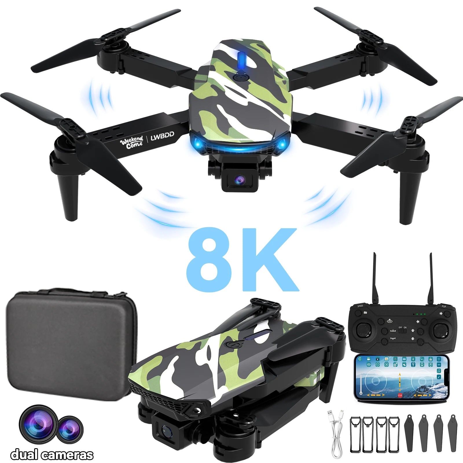 Foldable Drone With Dual HD Cameras, 360 Roll, Takeoff Landing