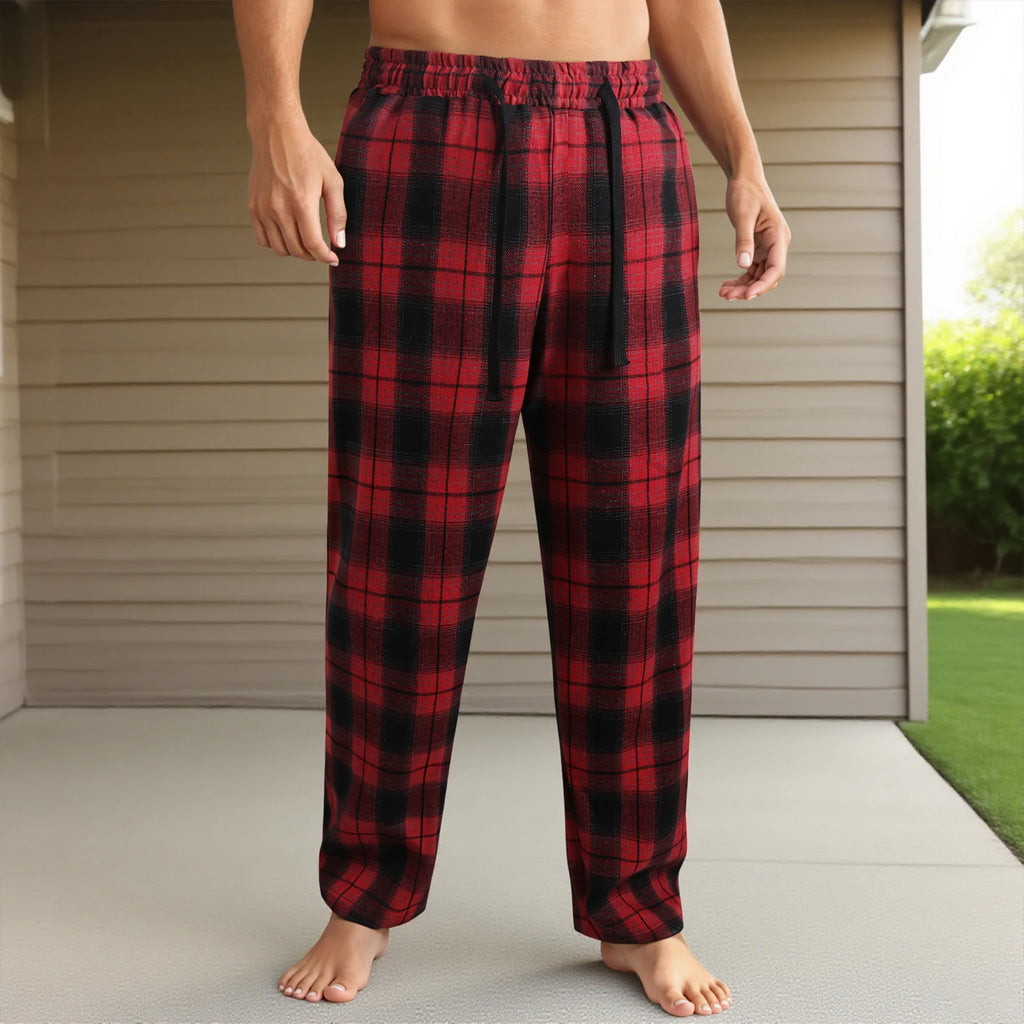 NONECN Men's Checkered Lounge Pants With Adjustable Drawstring Waistband Everyday