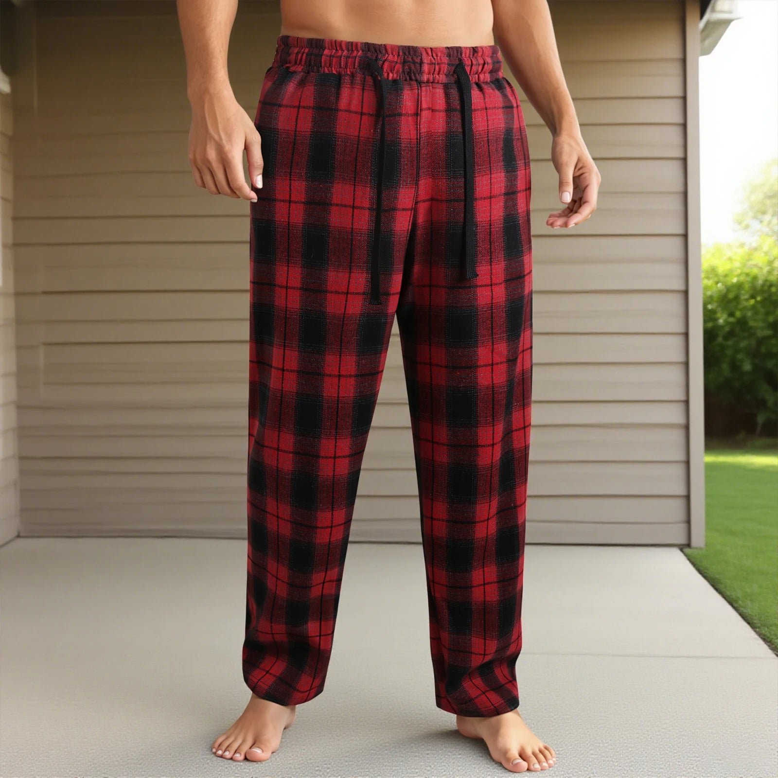 NONECN Men's Checkered Lounge Pants With Adjustable Drawstring Waistband Everyday