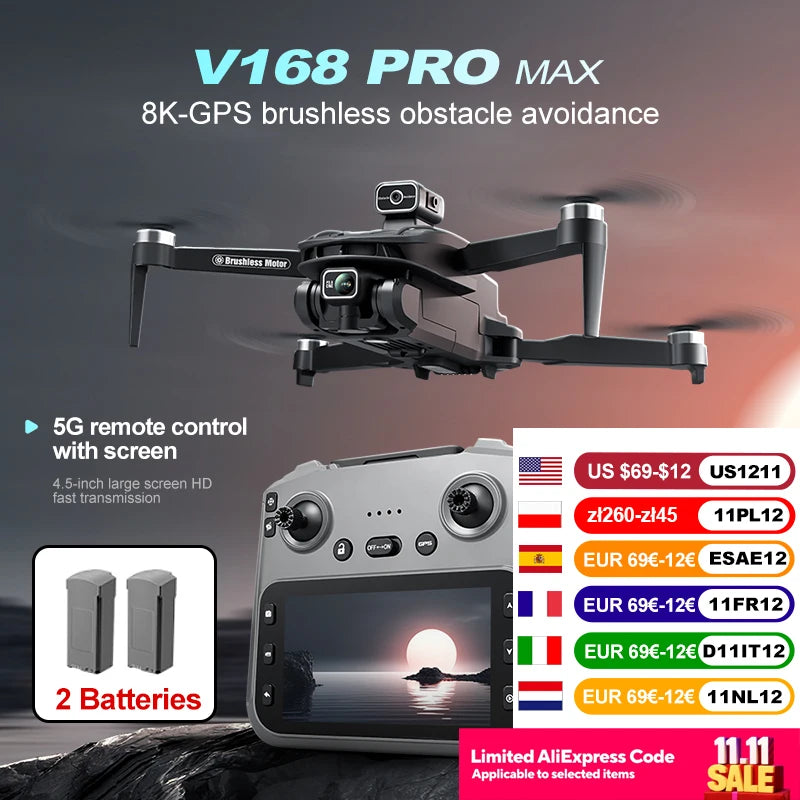 V168 Max Drone With Dual Cameras 5G WiFi FPV System