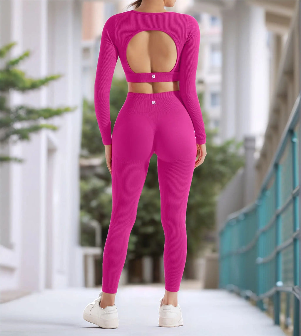 NONECN Yoga Set Women Quick Dry Sports Suit Long Sleeve