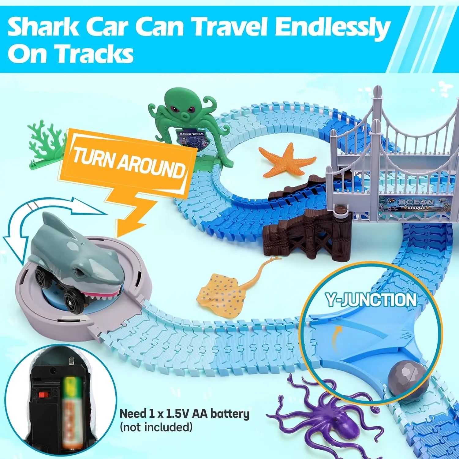VATOS Shark Racing Car Toy Oceanic Track Set For Kids