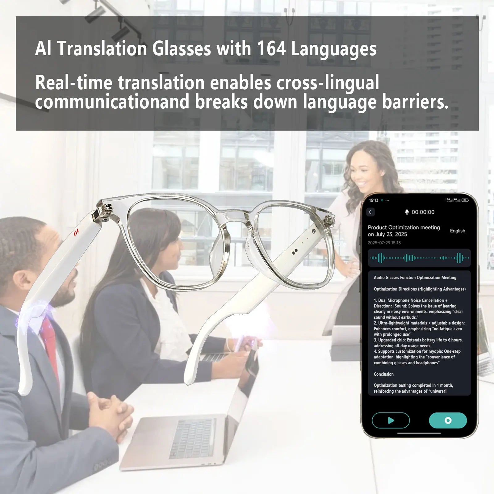 Giinova AI Translation Smart Glasses With Photochromic Lenses
