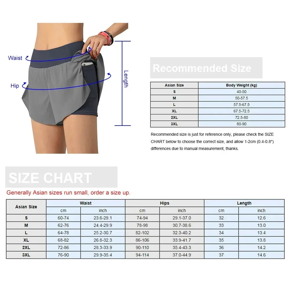 Women Running Shorts Two In One With Pocket And Wide Waistband