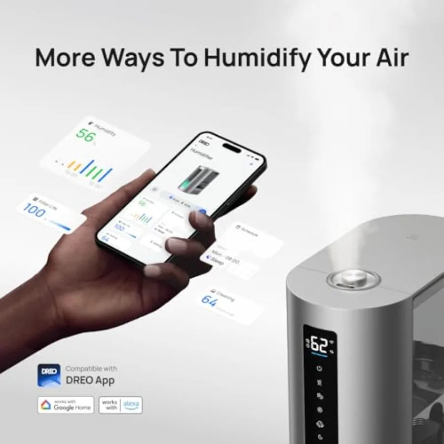 6L Bedroom Humidifier for Large Rooms: Warm Cool Mist, Quiet 60Hr Runtime, Smart Humidity Sensor, Indicator Light, 12H Timer, G