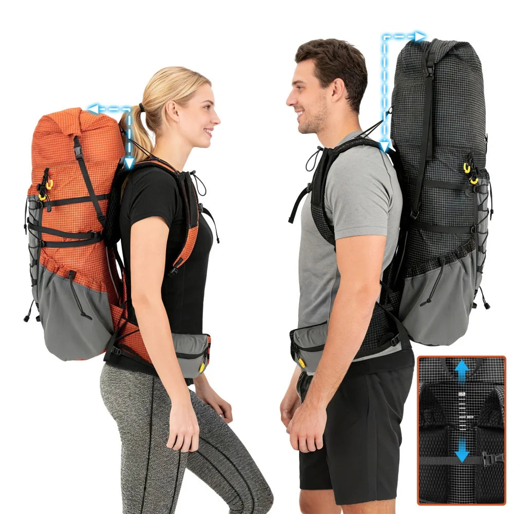 Night Cat Internal-Frame Hiking Backpack with Roll Top Rain Cover