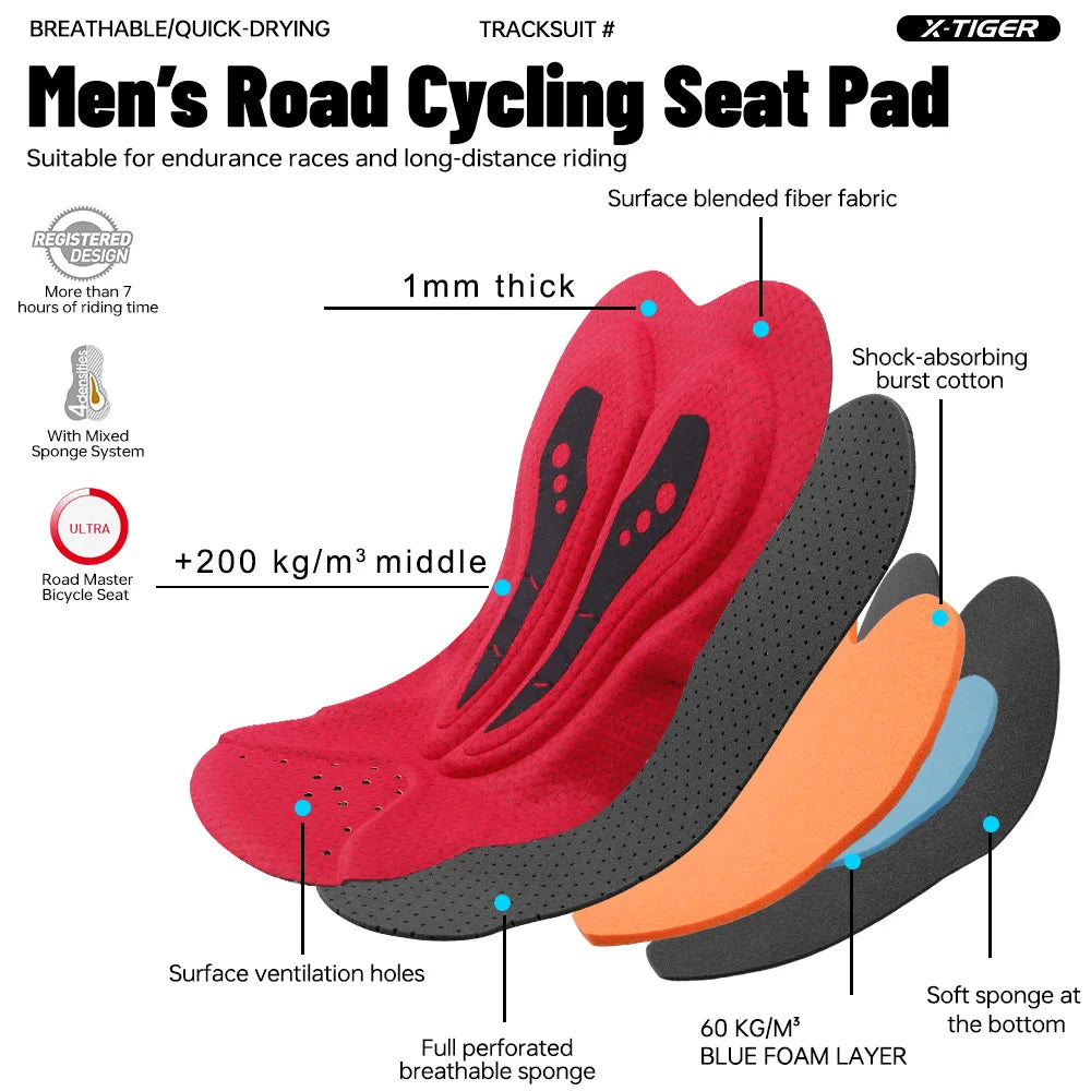 X-TIGER Men Cycling Bib Shorts With Foam Cushion For Endurance