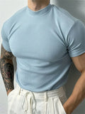 Men's High Collar Stripe T Shirt Short Sleeve Sportswear