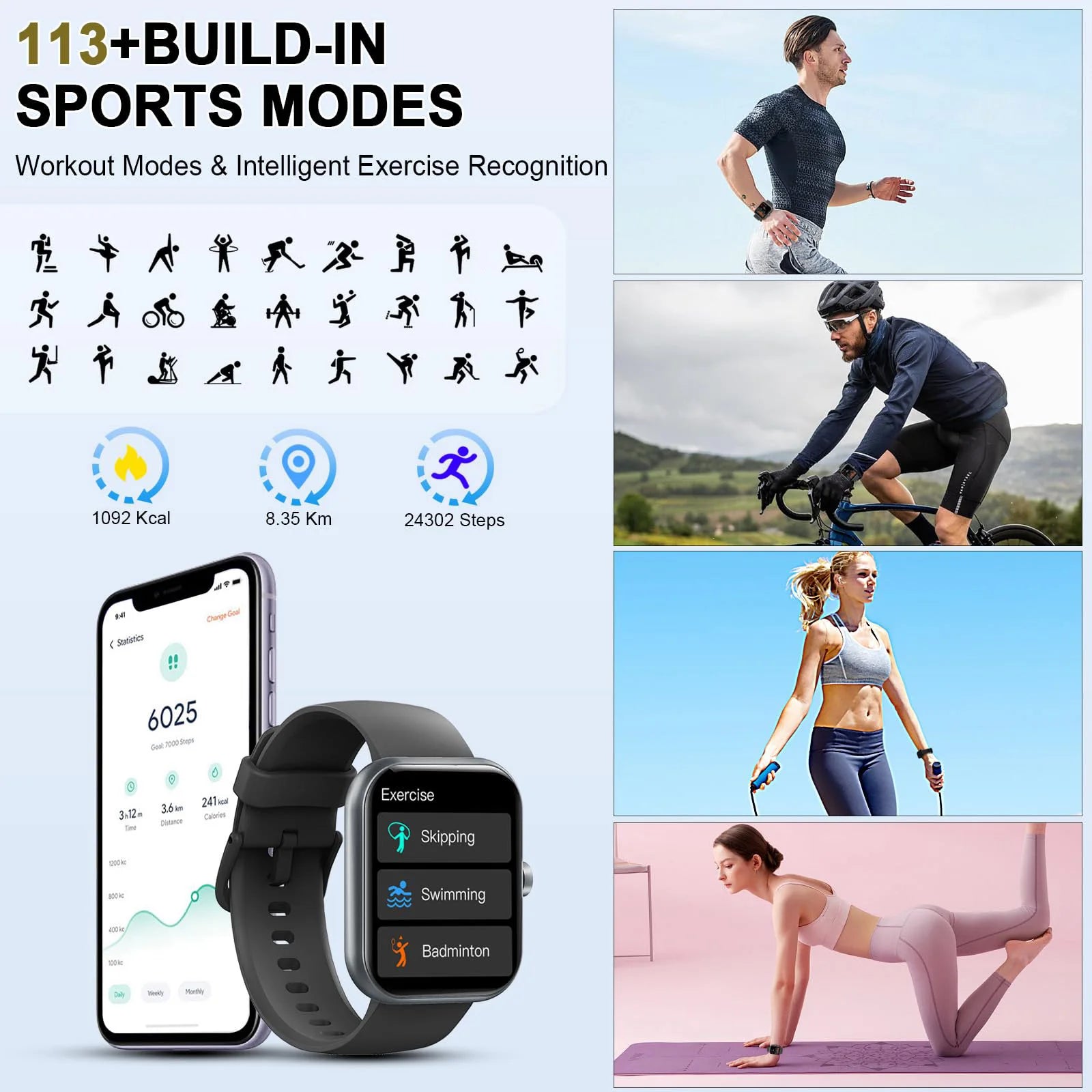 Smart Watch With Calls And 100 Sport Modes IP68 Waterproof
