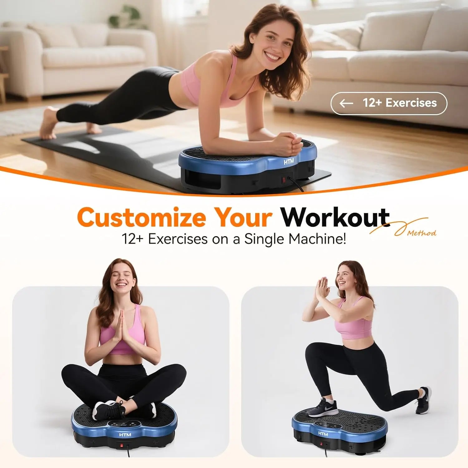 HTMM Fitness Vibration Plate Whole Body Exercise Machine With 120 Speed Levels Calorie Tracking Fat Burning Home Gym