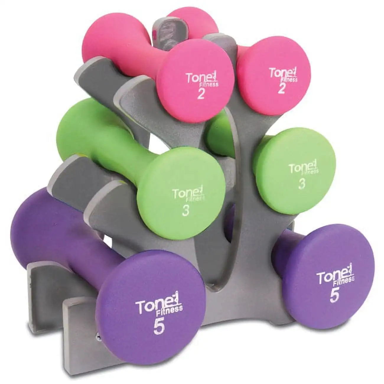 Hourglass Neoprene Dumbbell Set With Non Slip Grips And A Frame Stand For Home Gym And Strength Training