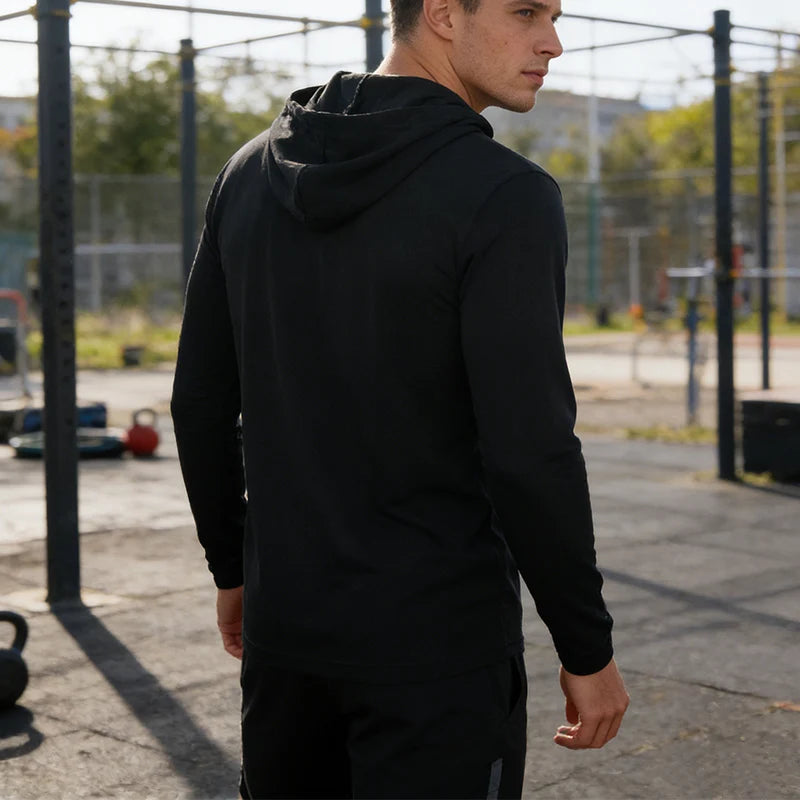 Men's Hooded Long Sleeve Running T Shirt Breathable