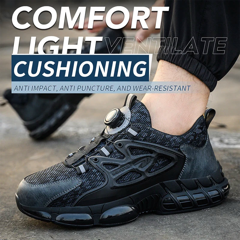 Men's Slack-Stab-Proof Work Shoes With Elastic Buttons And Lace-Up SafetyCompliance