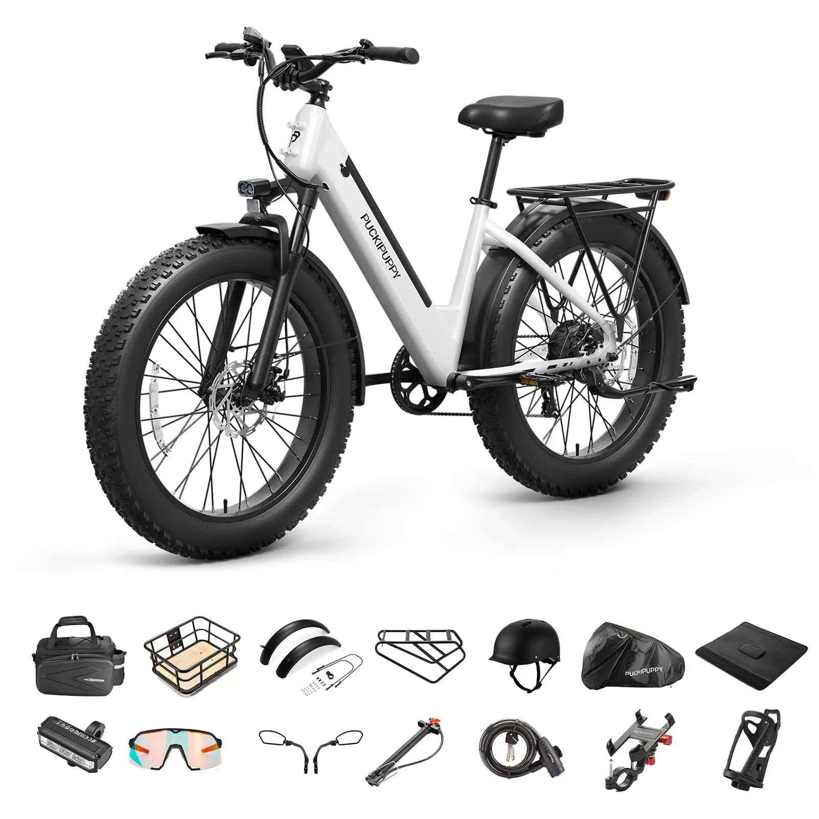 PUCKIPUPPY Samoyed Electric Bike 960W Peak 28MPH Fat Tire Warranty