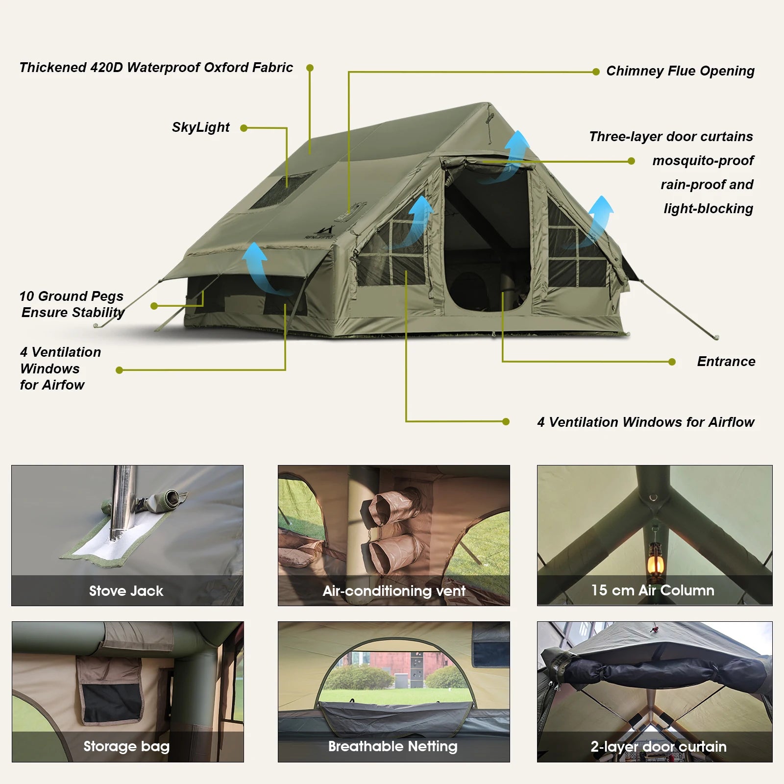 SENLEETO Waterproof Inflatable Camping Tent For Four Season Use
