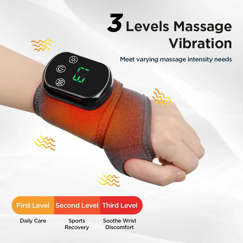 Wireless Electric Heating Wrist Massager 5 Levels Hot Compress 3 Levels Vibration Hand Massage Wrist Guard Band Support Belt