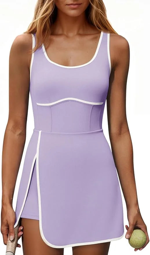 Fisoew Womens Workout Dress With Built-In Bra And Shorts Pockets